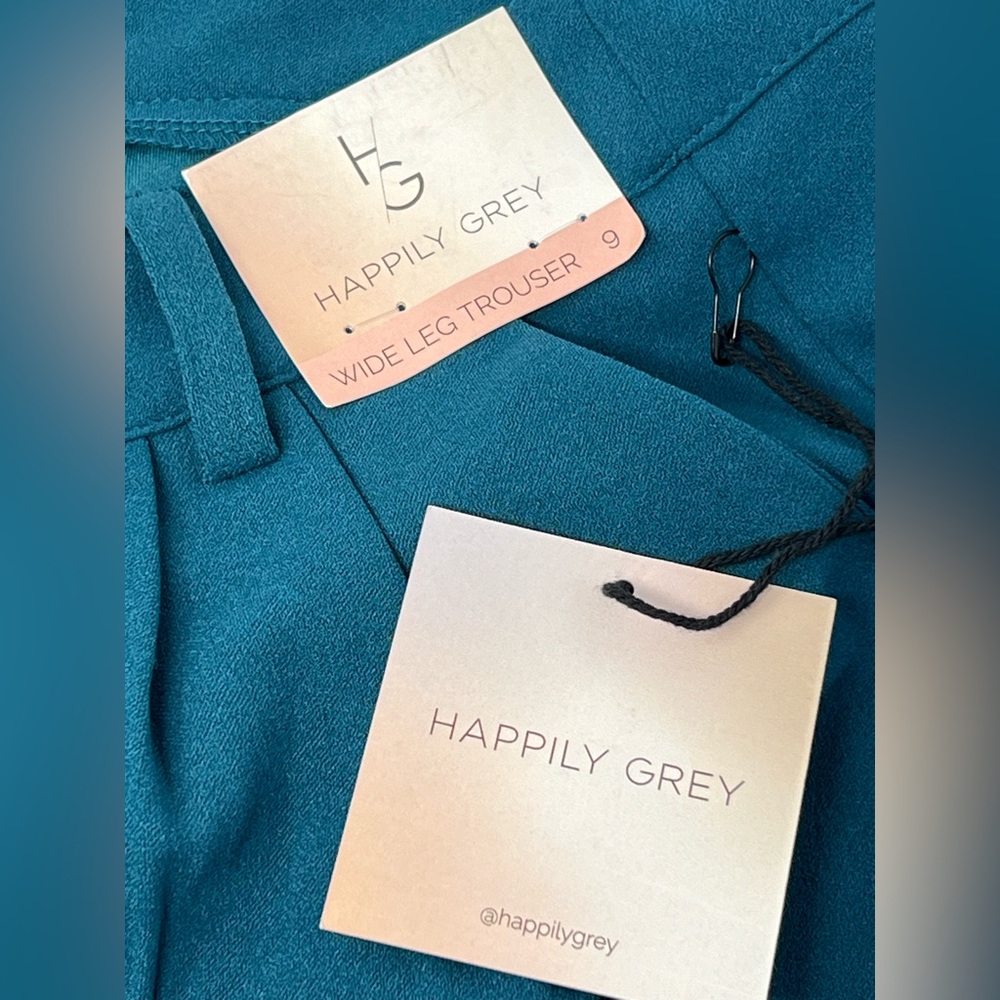NWT Happily Grey Women’s Sz 9 Wide Leg Trouser Dress Pants Slit Front Leg Teal‎ - Picture 4 of 5